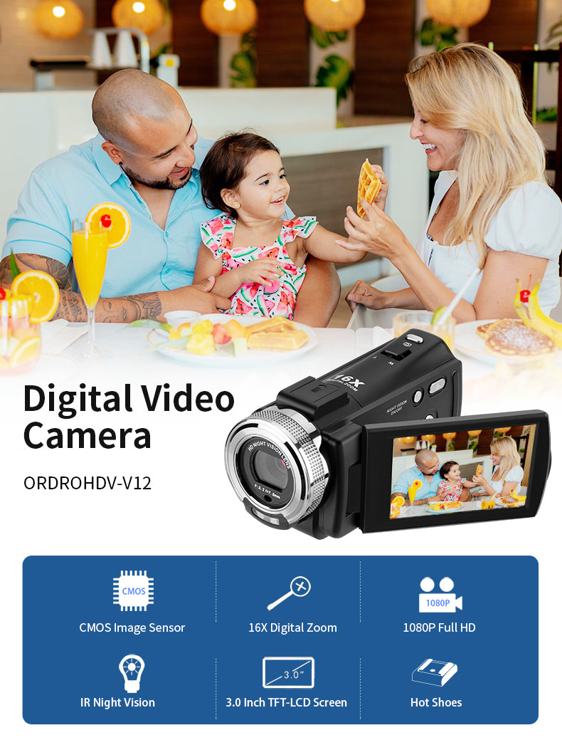 This HD 1080P video camera camcorder is perfect for any age to do small video projects, or family videos, or just a video hobbyist, etc.