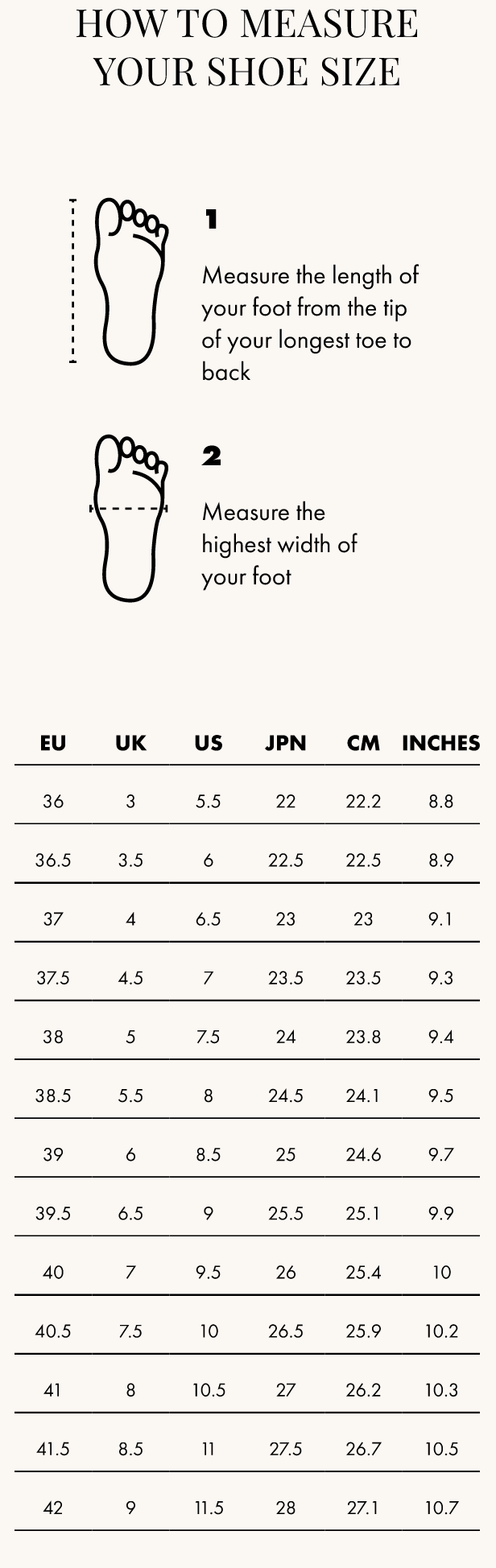 bottine sizing