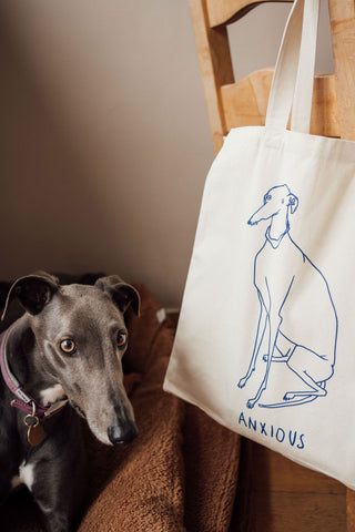 Anxious dog tote bag