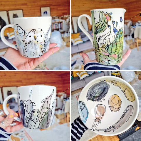 made by harriet ceramics, dog mugs