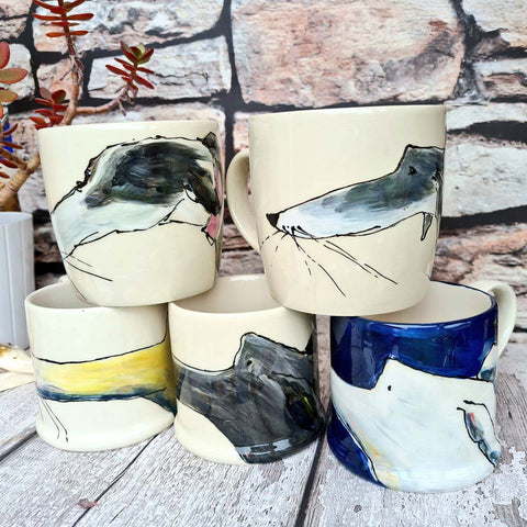 Dog mug, pointy nose dog mug, made by harriet mug,