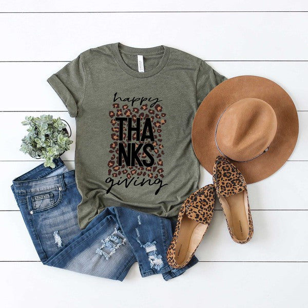 Happy Thanksgiving Leopard Short Sleeve Tee