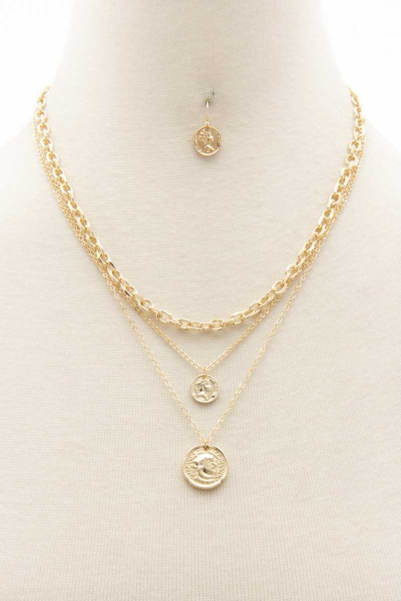 Double Coin Charm Layered Necklace