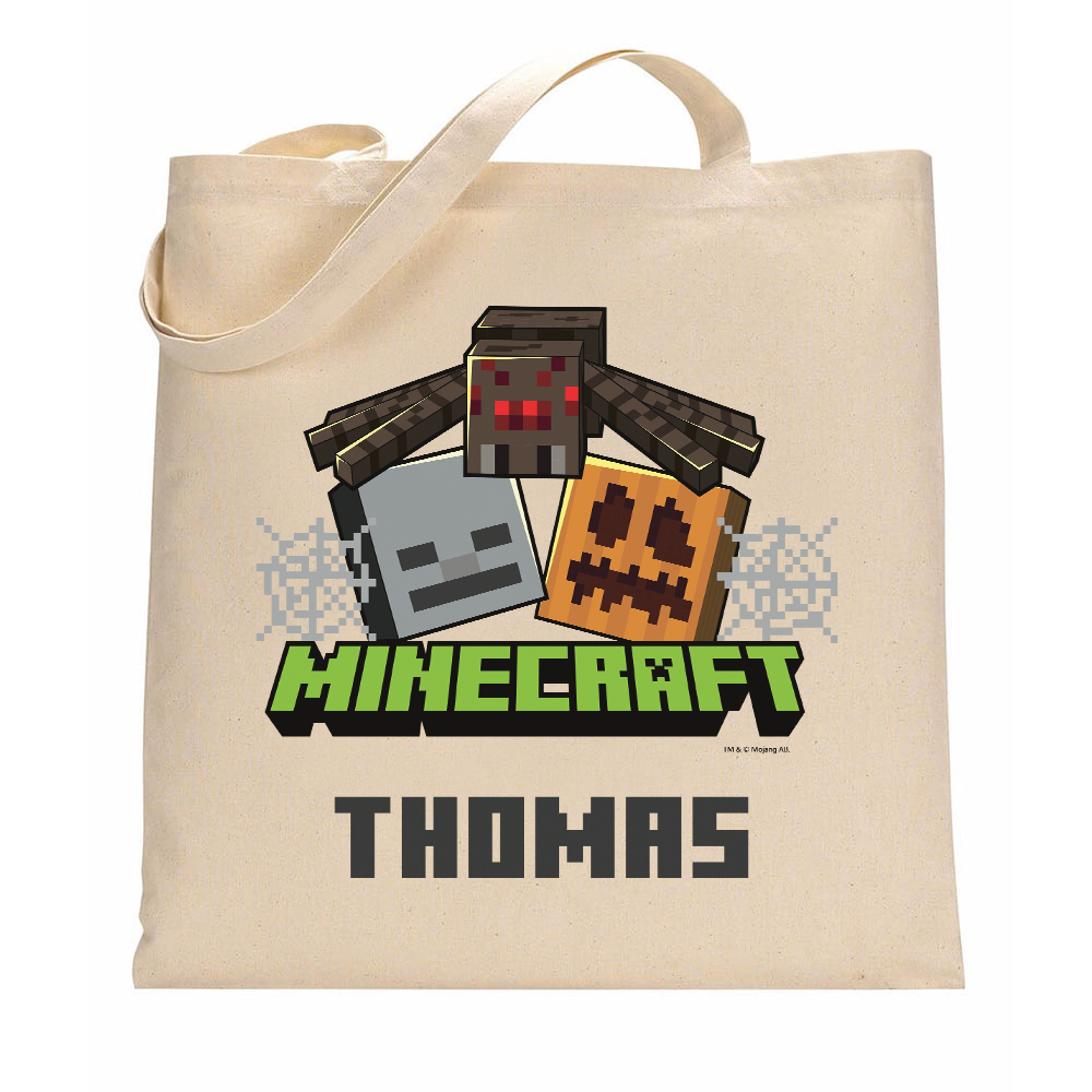 Image of Minecraft Cave Spider, Skeleton, and Snow Golem Personalized Canvas Treat Bag