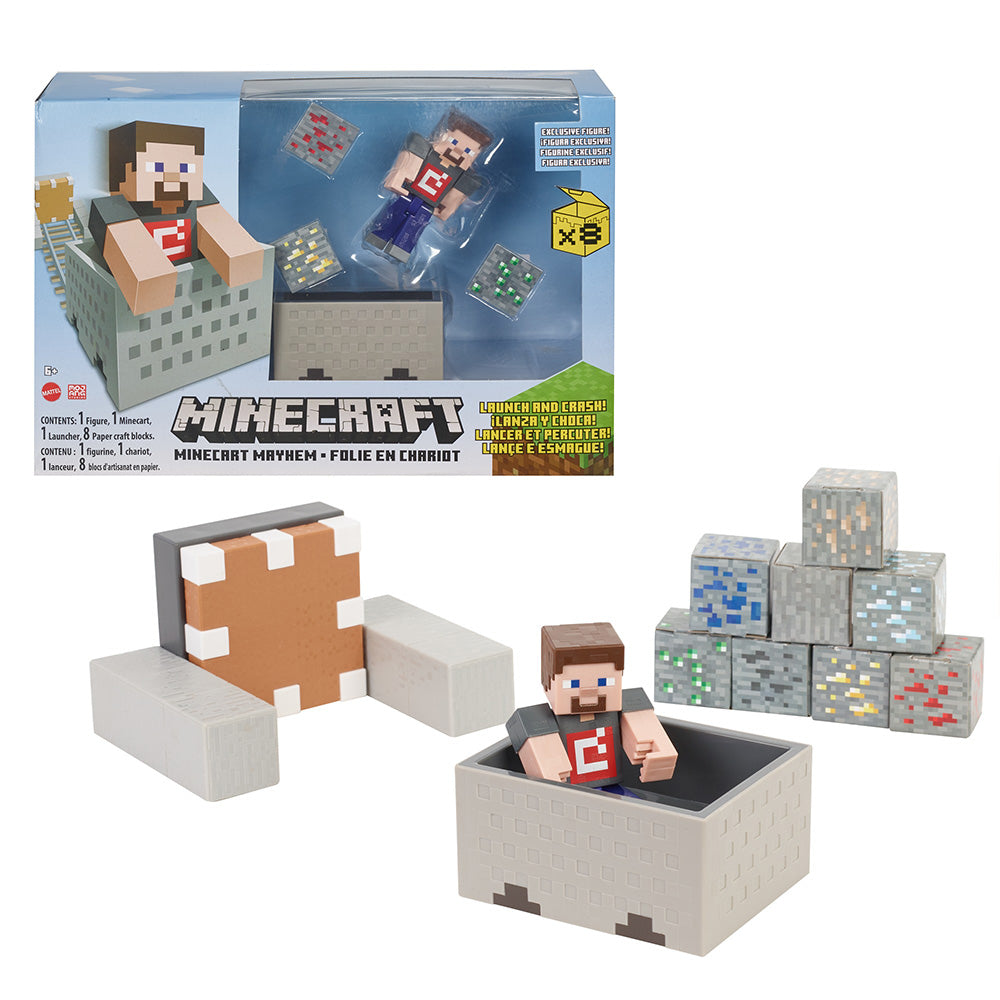 Image of Mattel Minecraft Minecart Mayhem Playset with Steve