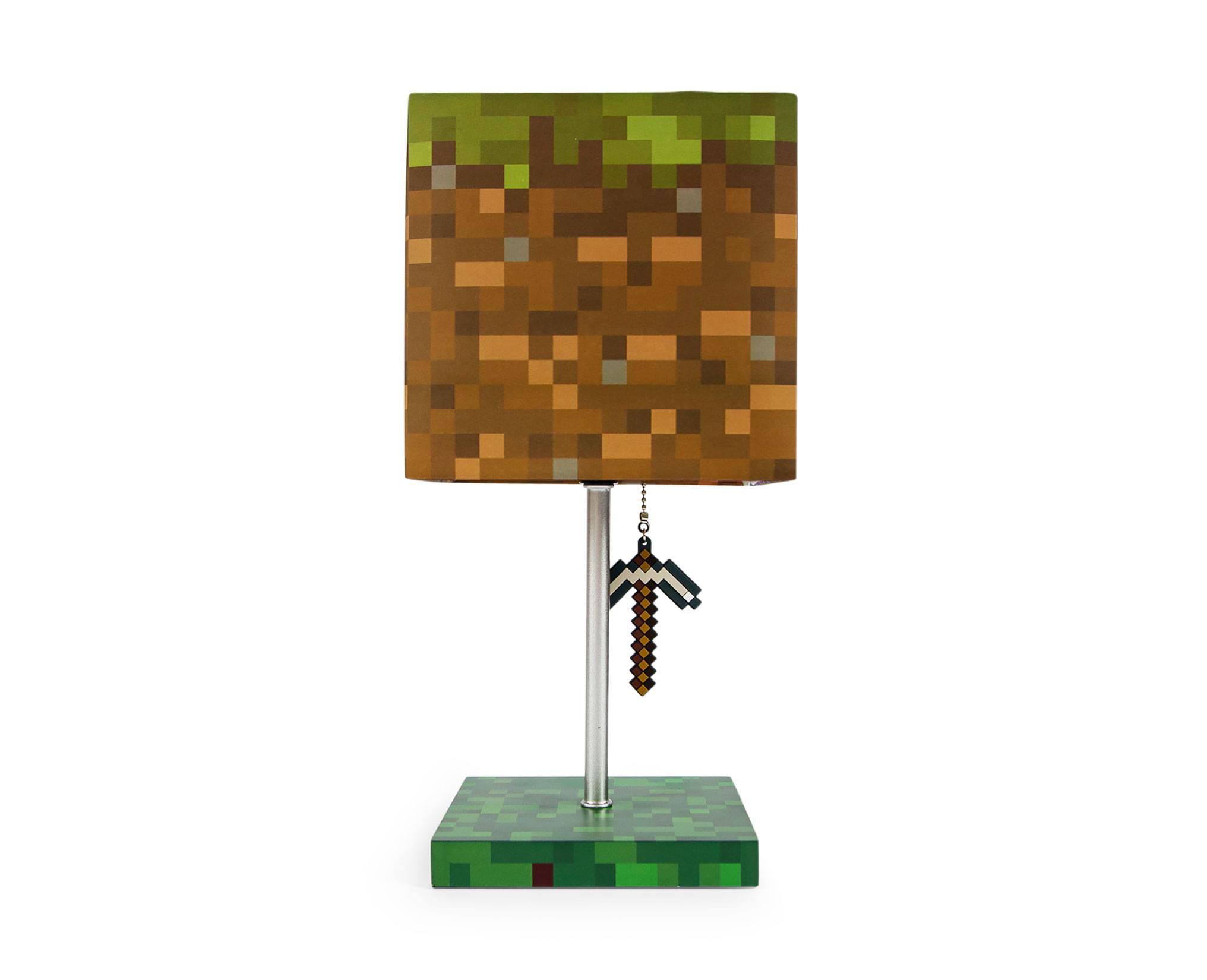 Image of Minecraft Grass Block Desk Lamp with Pickaxe 3D Puller - 14 Inches