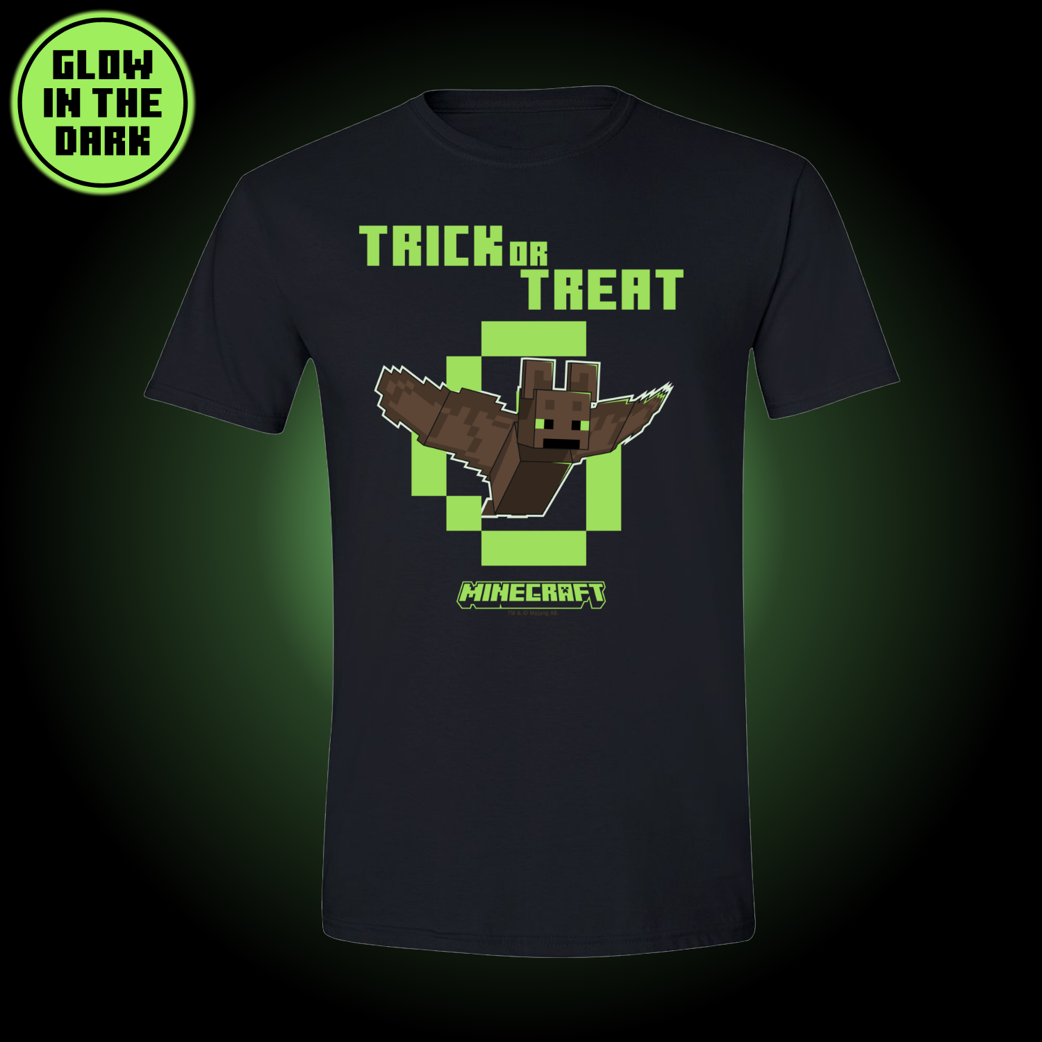 Image of Minecraft Bat Trick or Treat Glow in the Dark Adult T-Shirt