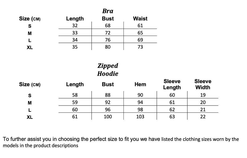 Sizing Guide - Gym Grow Gain