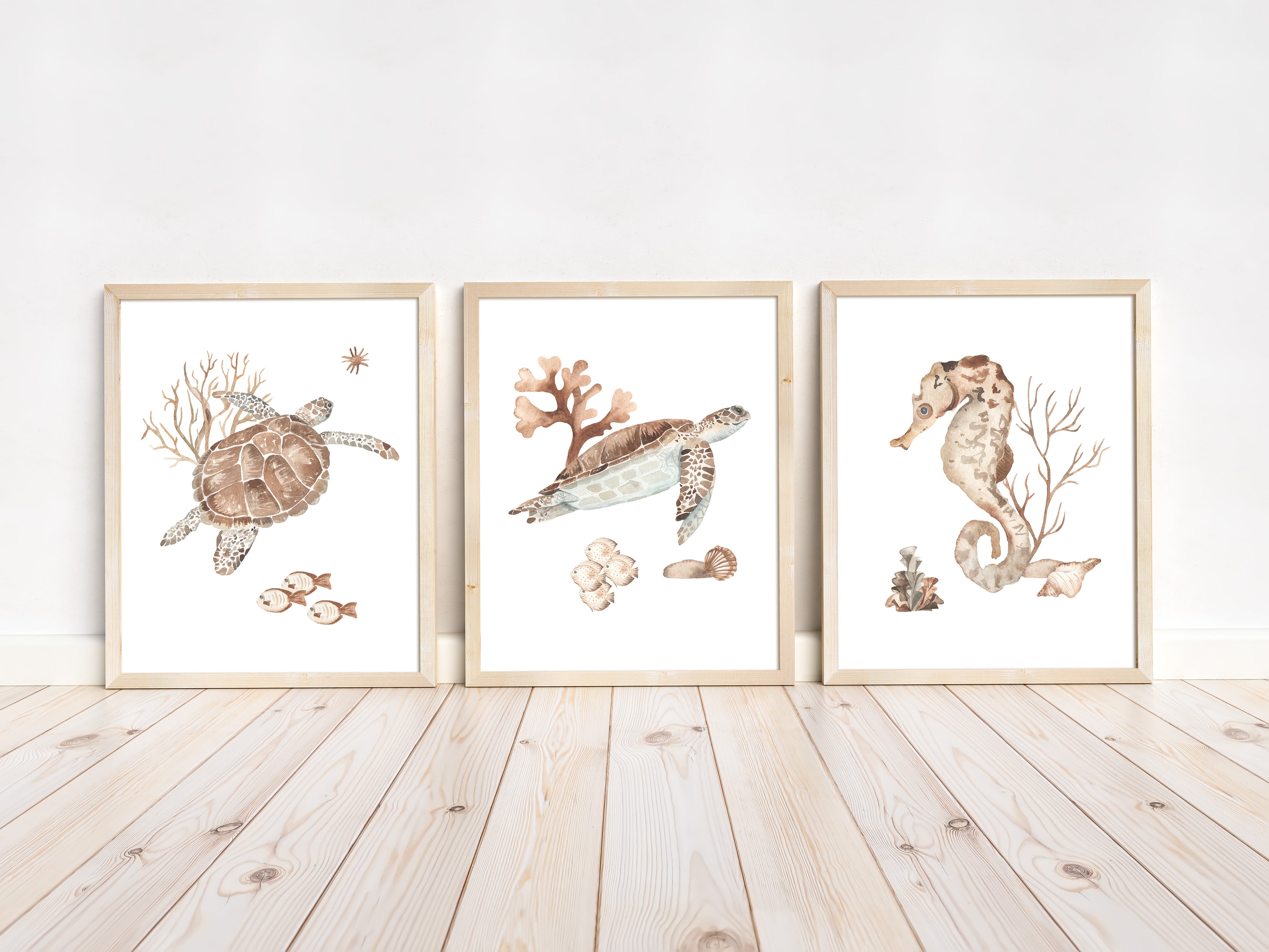 Turtle Wall Art, Under the sea Nursery Prints, Set of 3 DIGITAL DOWNLOAD - Deep Ocean