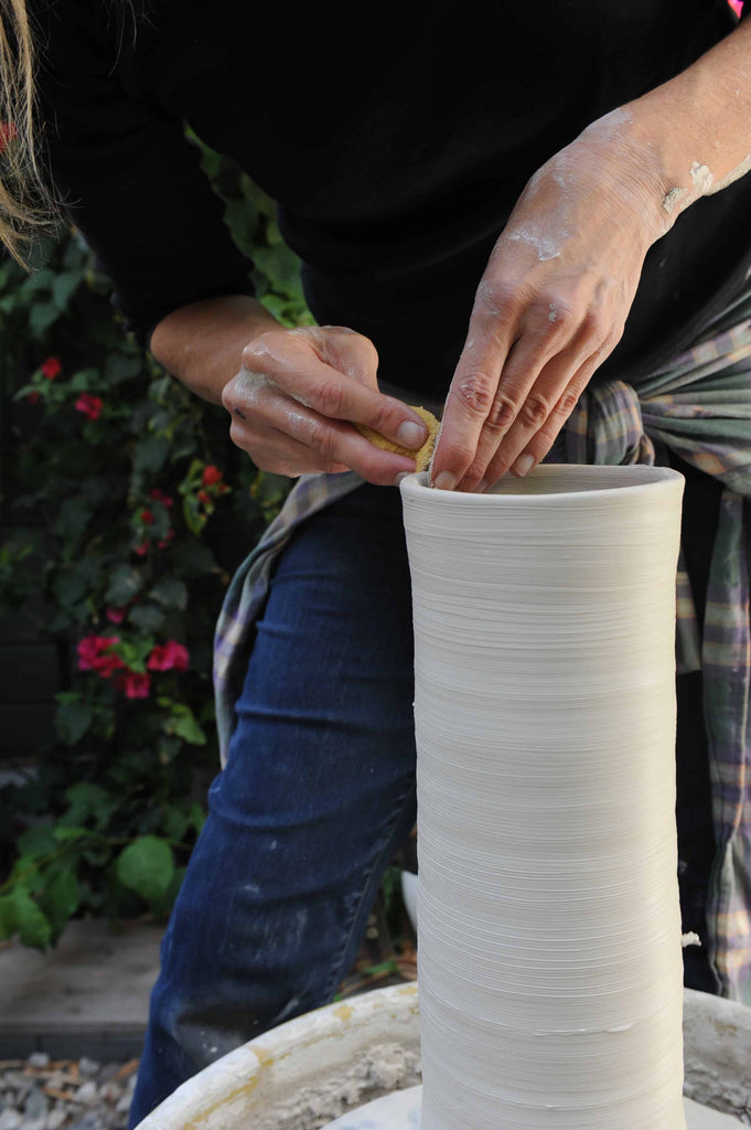 Moye Thompson making personalize wedding gifts for newlyweds at her pottery studio in los angeles
