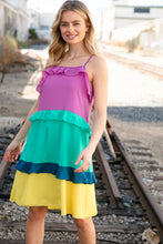 Load image into Gallery viewer, Fuchsia Shoulder Strap Color Block Tiered Ruffle Dress