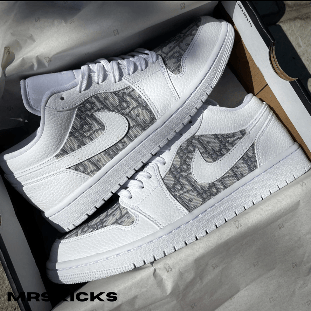 Custom White Lv Jordan 1 Low  Shop Custom Shoes Online – Mrskicks