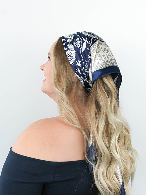 Navy and White Paisley Hair Scarf