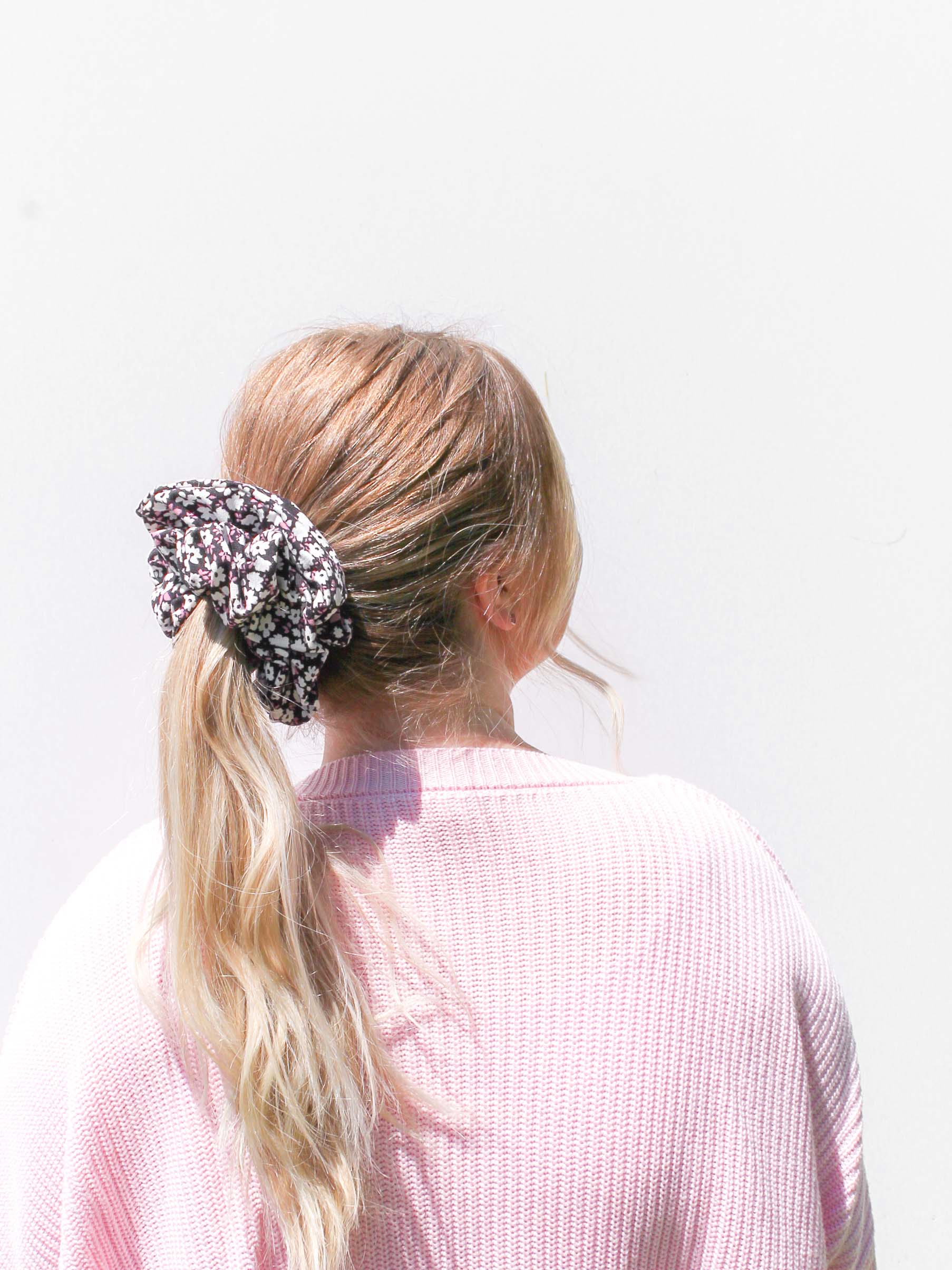 Strong & Free Black Floral Scrunchie