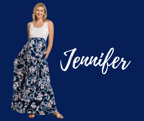 A blue batik maternity maxi dress