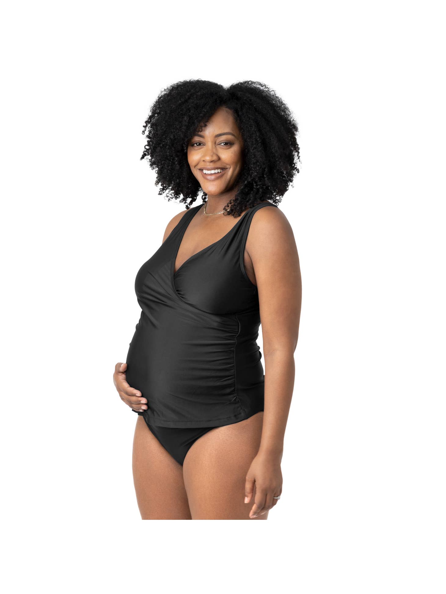 Crossover Nursing & Maternity Tankini Top - Black