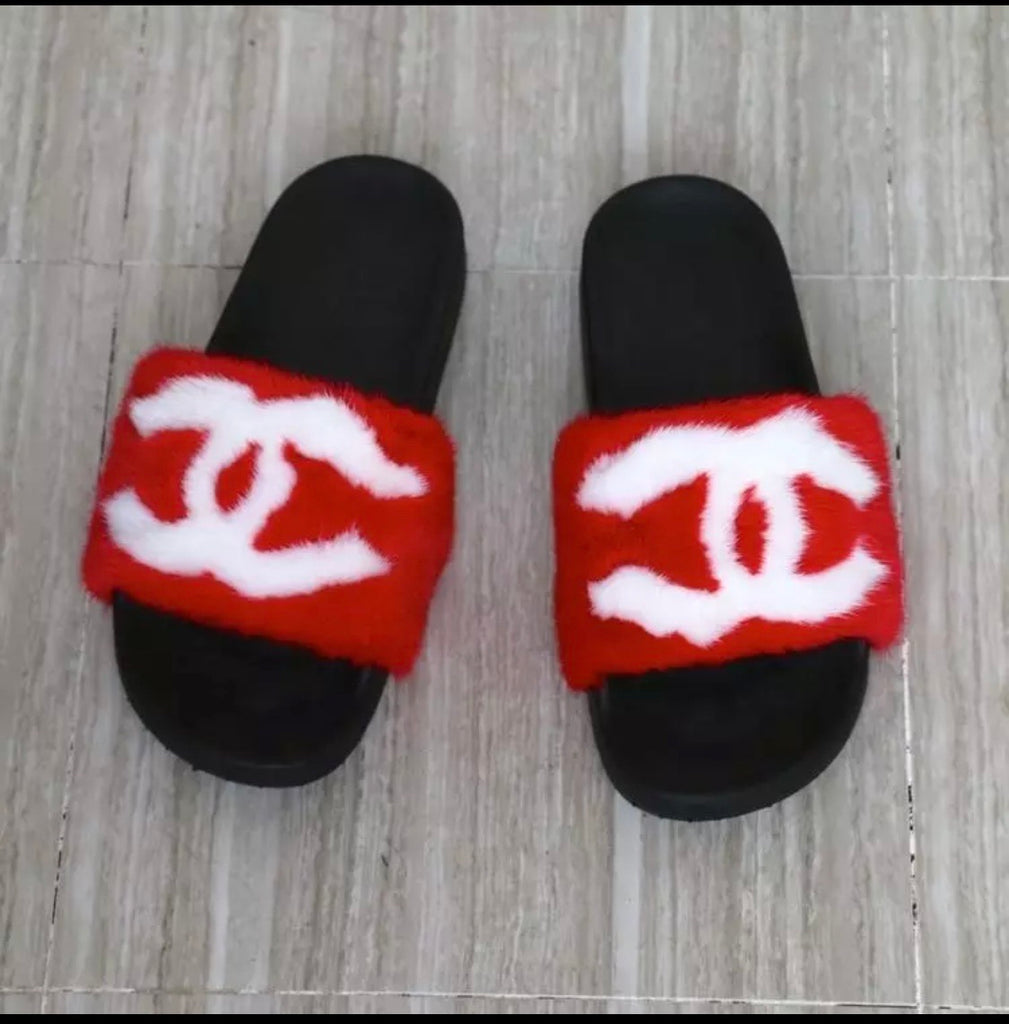 chanel red slides