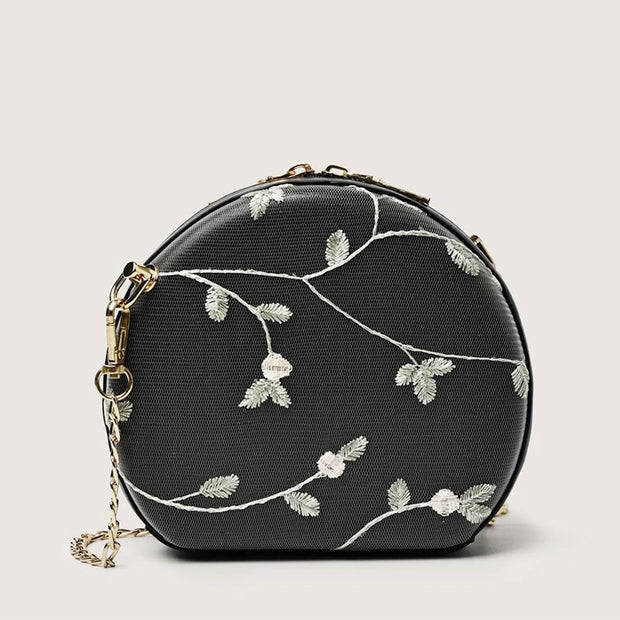 Flower Embroidered Chain Circle Bag