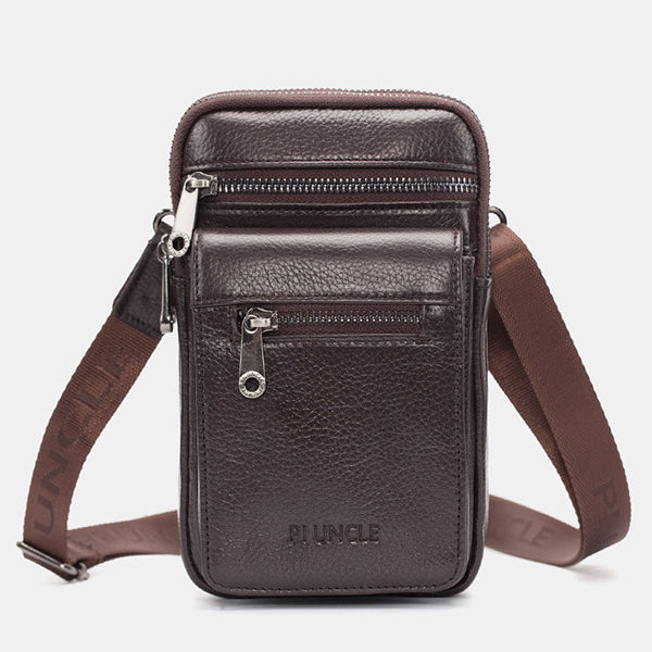 Men's Genuine Leather Solid Belt Bag Phone Purse Crossbody Bag