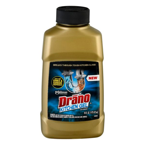 Drano Gel Drain Clog Remover and Cleaner 16oz and Snake Plus Tool 16  inches, Unclogs tough blockages, Commercial Line 15.99 Fl Oz (Pack of 1)