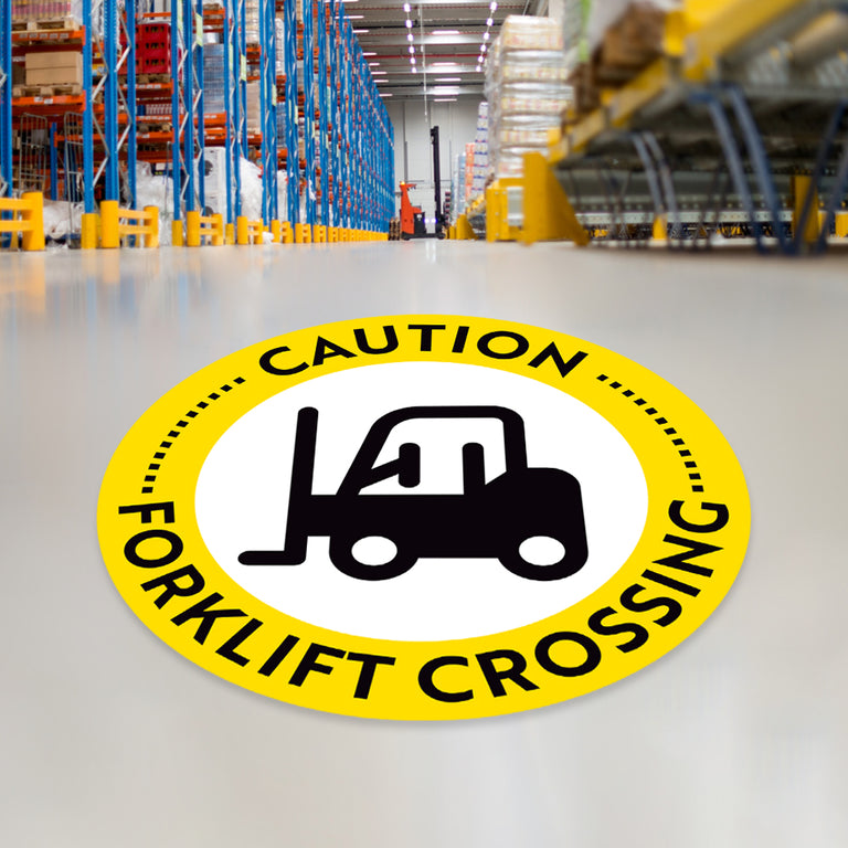 Yellow Caution Forklift Crossing Floor Decal | ExcelMark