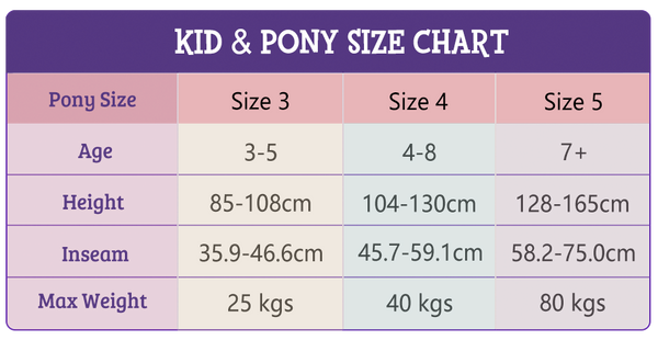 Kid and Pony Size Chart