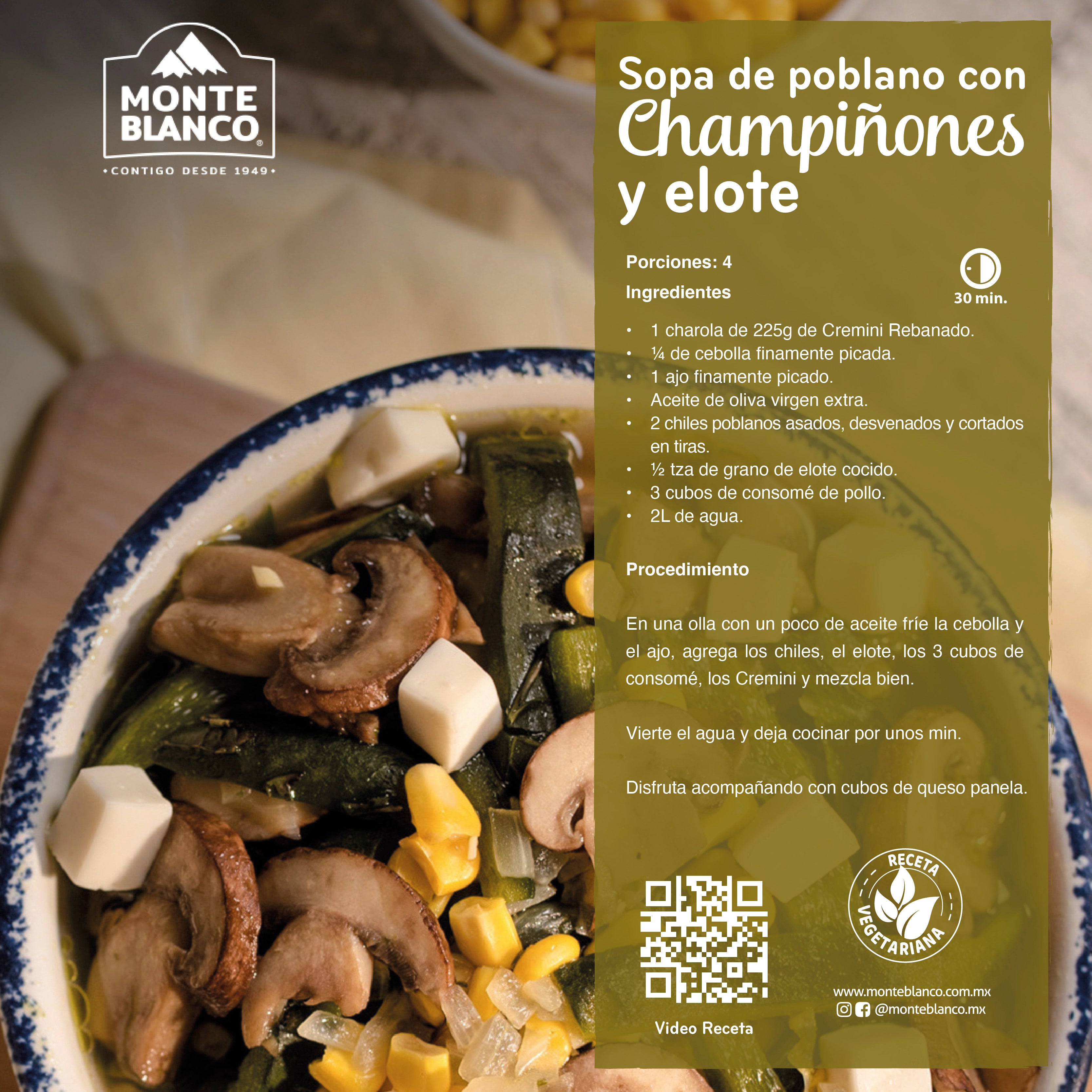 Sopa de poblano con Champiñones y elote – Monte Blanco MX