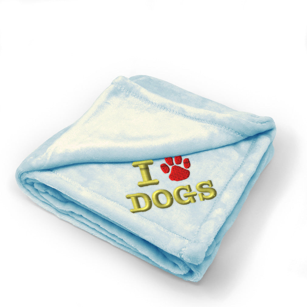  Plush Baby Blanket I Love Dogs Embroidery Receiving Swaddle Blanket Polyester