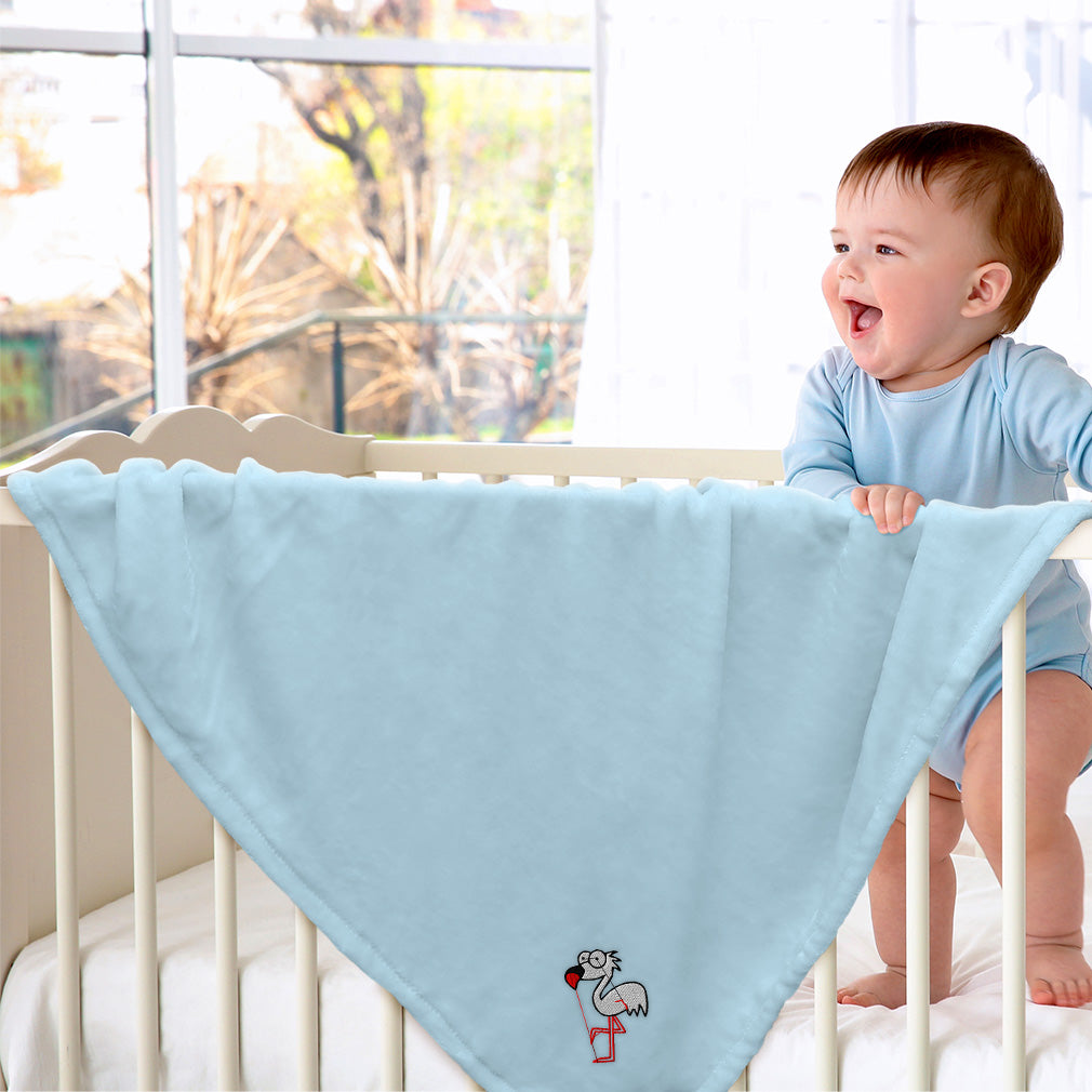  Plush Baby Blanket Cartoon White Flamingo Embroidery Receiving Swaddle Blanket