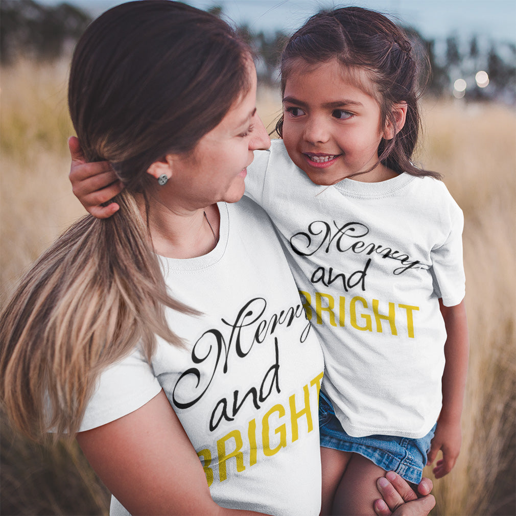 Mommy and Me Outfits Merry and Bright Christmas Cotton