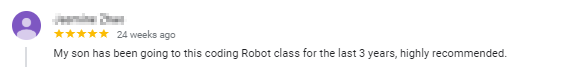 Google Review from one of the Thinklum online robotics and coding school clients