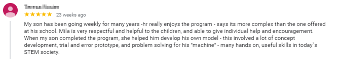 Google Review from one of the Thinklum robotics and coding school clients