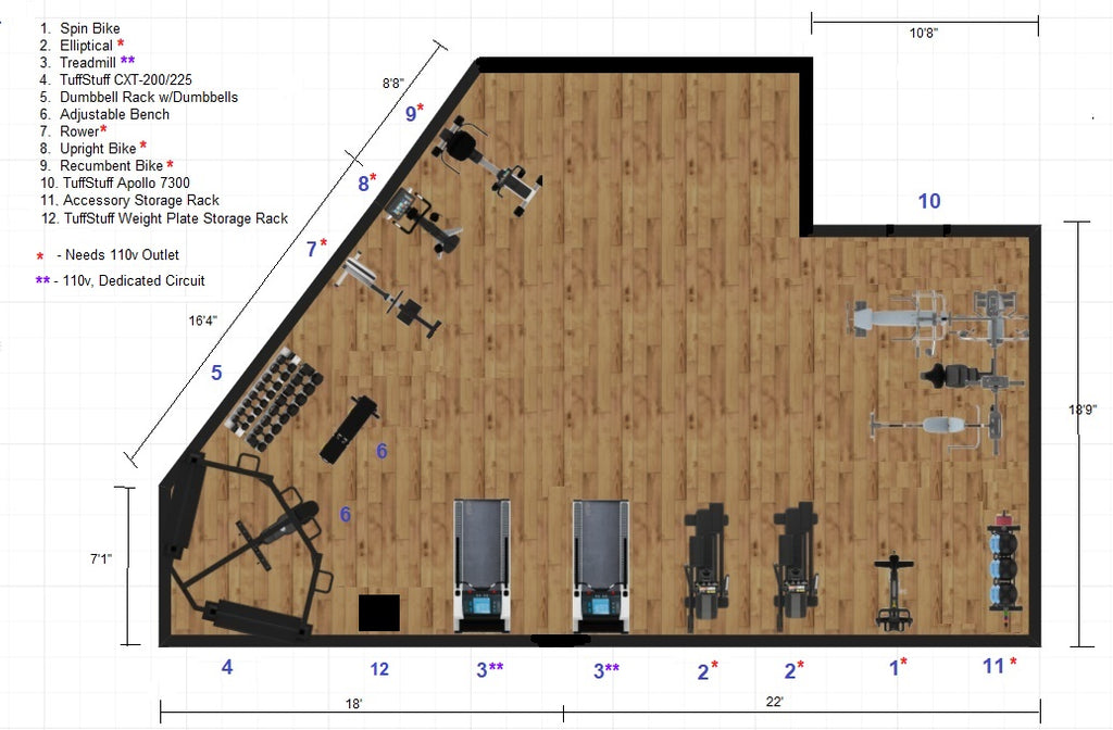 Preliminary Sample Layout of Fitness Studio - Home Gym Design & Installation