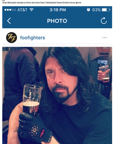 Dave Grohl with Beer and BeDazzled drum glove