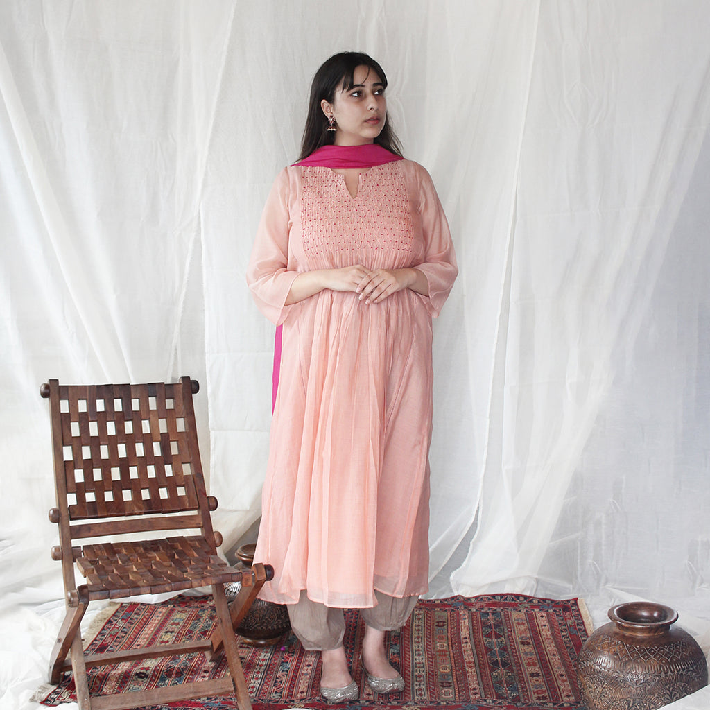 Burgundy Apricot Kurta Set