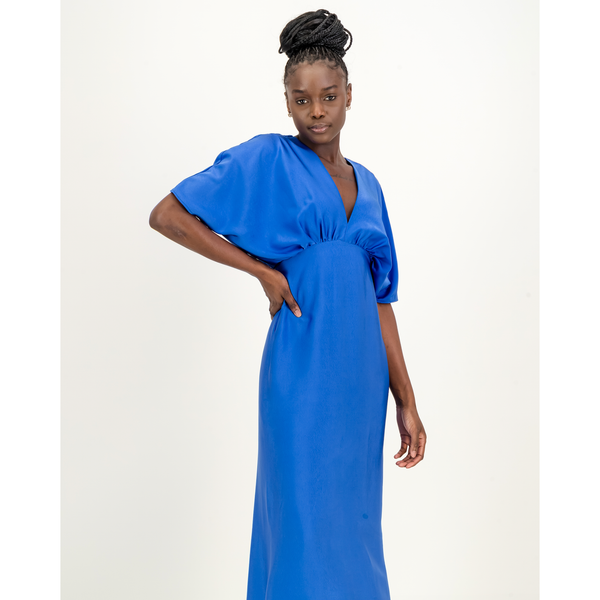 Short Sleeve Satin Formal Dress in Royal Blue