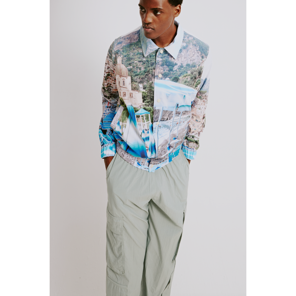 Mens Lightweight Shirt Jacket - Blue Positano Print