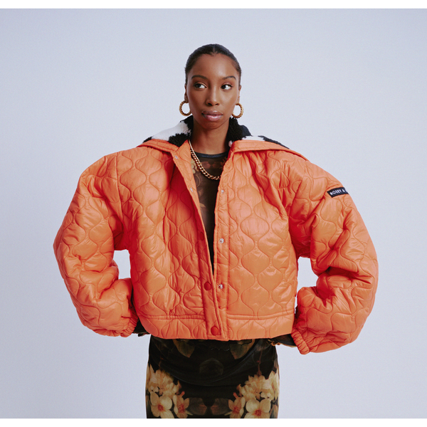 Cropped Puffer with Sherpa Collar in Orange