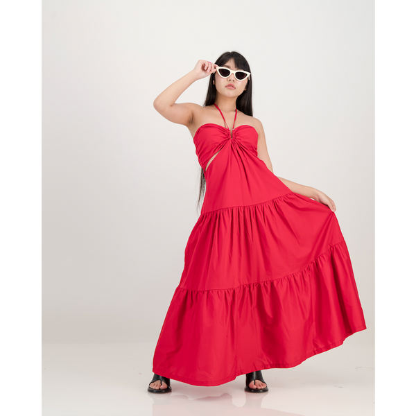 U-Bar Cut Out Dress in Red