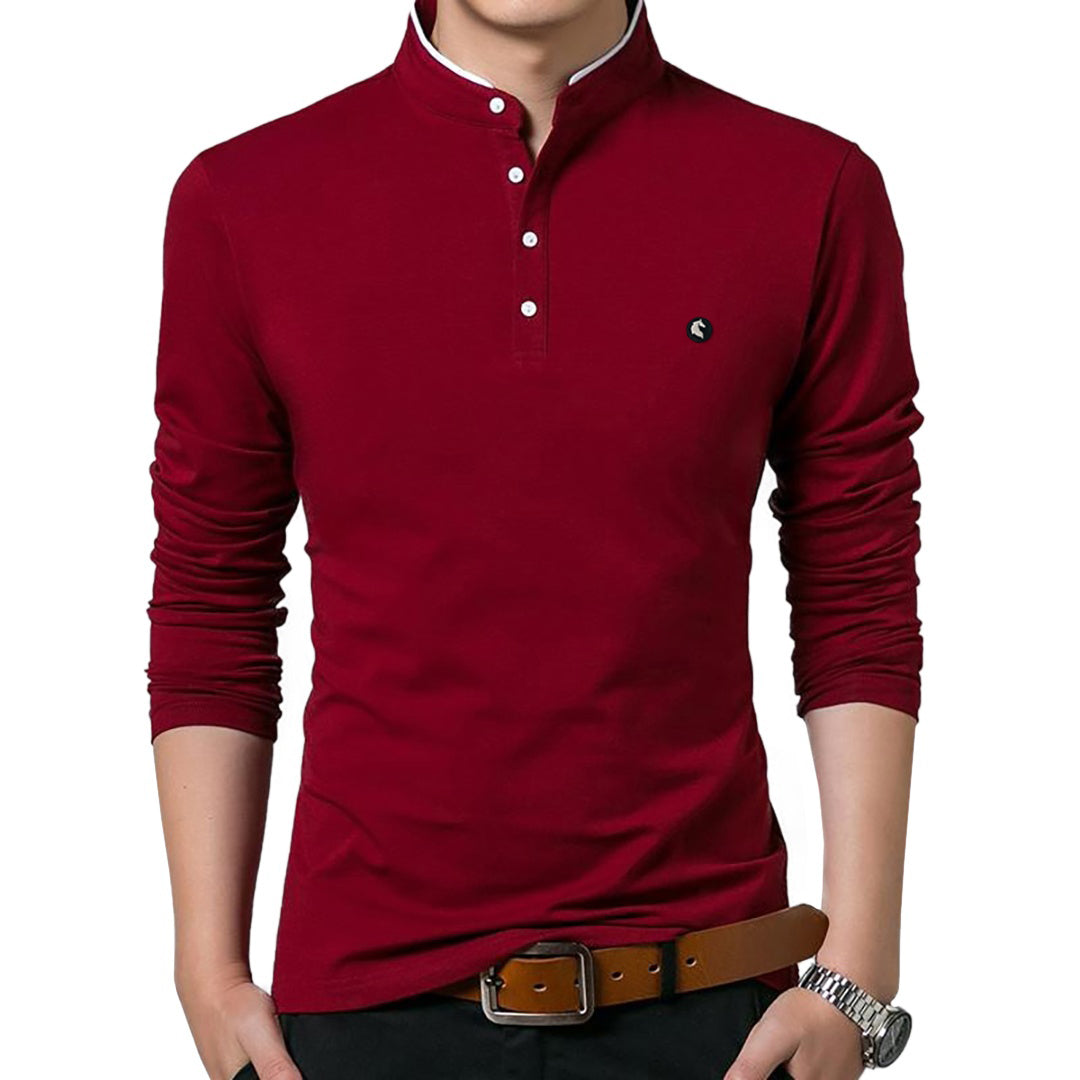 chinese collar long sleeve polo