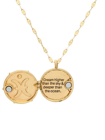 Horoscope Gifts for Her | Gold Locket Pisces Necklace