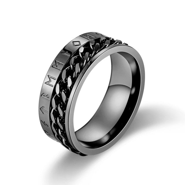 Viking Rune Ring with Rotatable Chain 316L Stainless Steel ...
