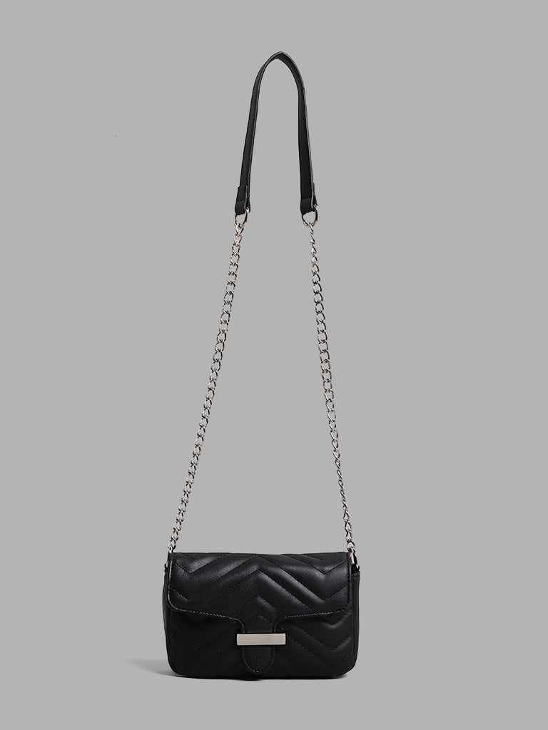 Quilted Cross Body Chain Bag (BLACK) - LOV Shoes
