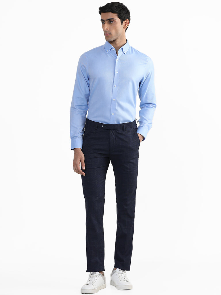 Men's Tall Oskar Dress Shirts Blue Mini Stripe | American Tall