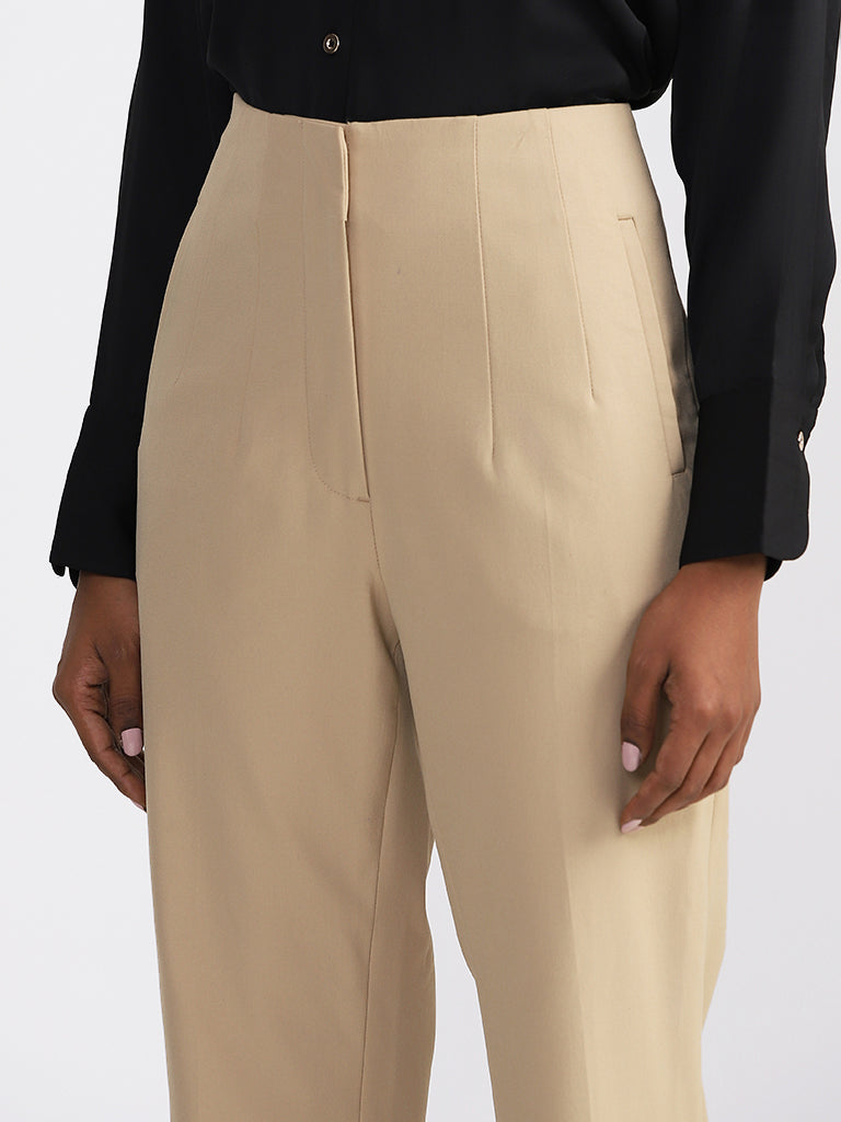 Beige straight leg smart trousers  River Island