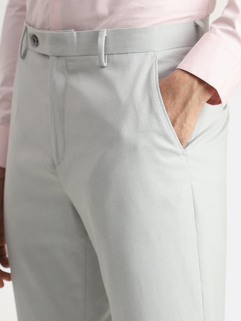 Formal 4 way Stretch Trousers in Light Grey Slim Fit