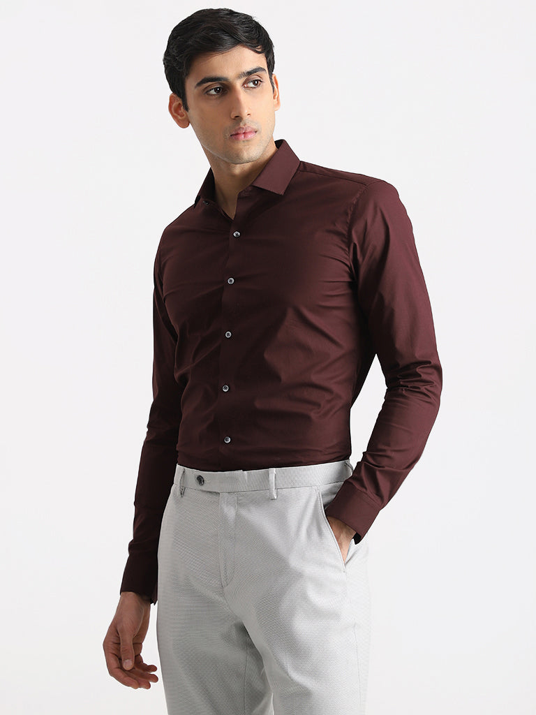 Garnet Maroon Red Linen Shirt with Black Pipping Detail on Placket & P –  archerslounge
