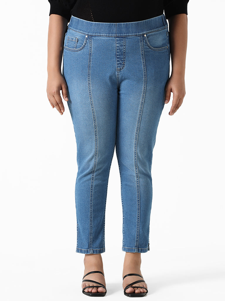 Women's Jean Look Stretchy Jeggings Solid Color High Waist Legging Plus  Size Slim Fit Skinny Jeans Pencil Pants Pocket