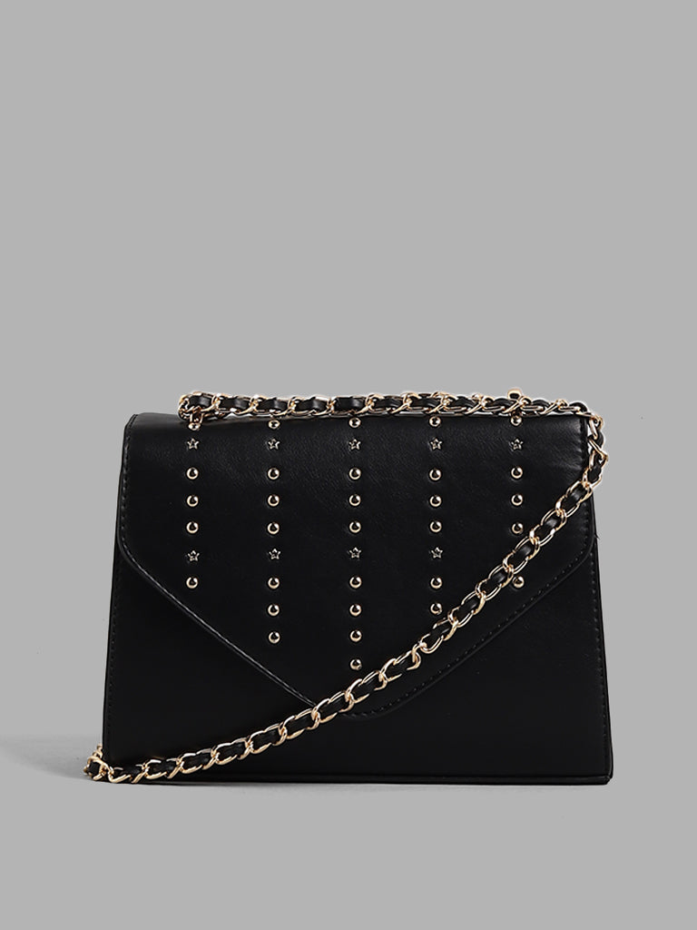 Nova Star Studded Handbag - Black & Gold | Studded handbag, Vegan leather  handbag, Black handbags