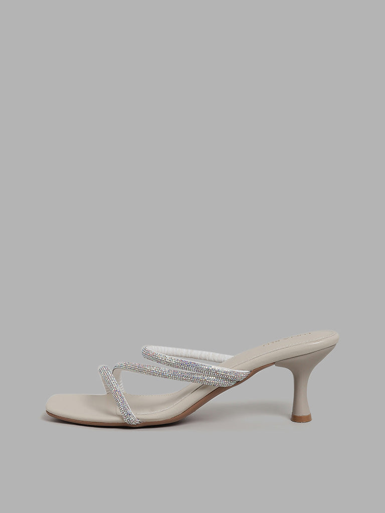 Betty Square Toe Leather Heeled Sandals Parchment White | ALLSAINTS Canada